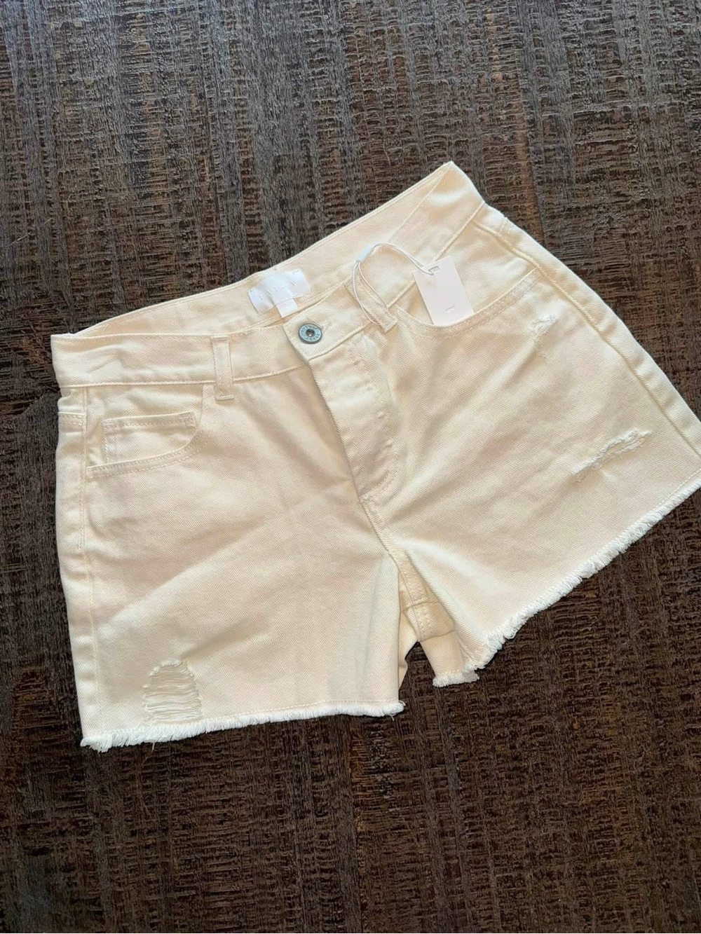 Womens Cream Distressed Denim Shorts size 2